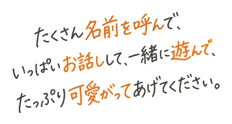たくさん名前を呼んで、いっぱいお話しして、一緒に遊んで、たっぷり可愛がってあげてください。